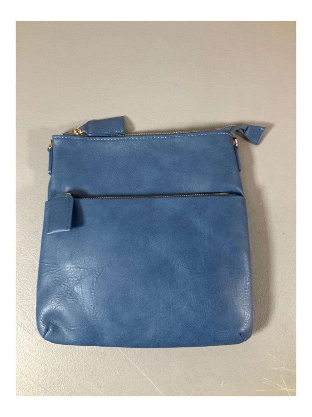 ADORNED Denim Faux Leather Messenger Bag, Multi-Zip, Dual Adjustable Straps